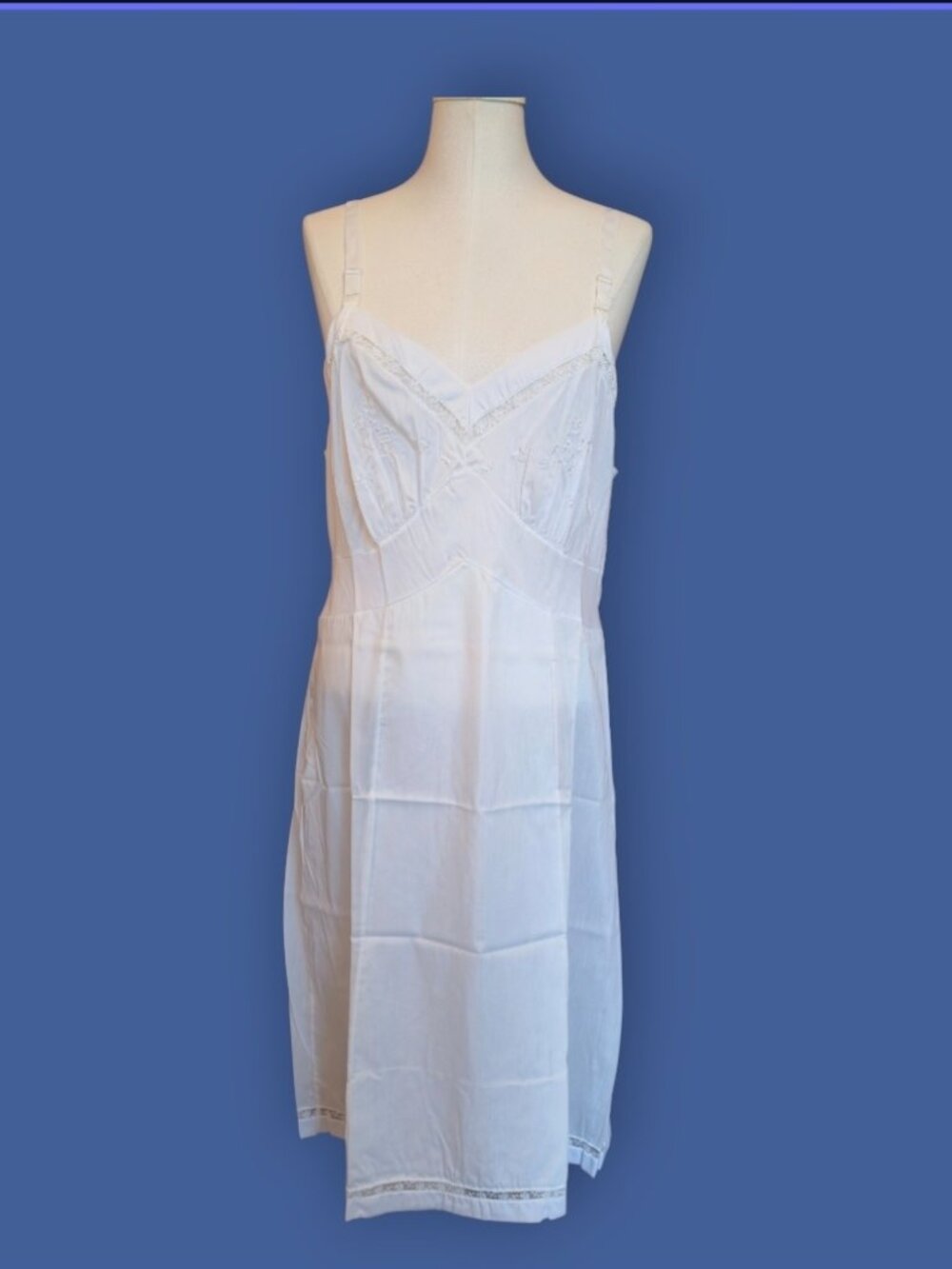 Vintage 60s White Cotton Slip Dress Nightgown grannycore cottagecore Lace Sz 38
